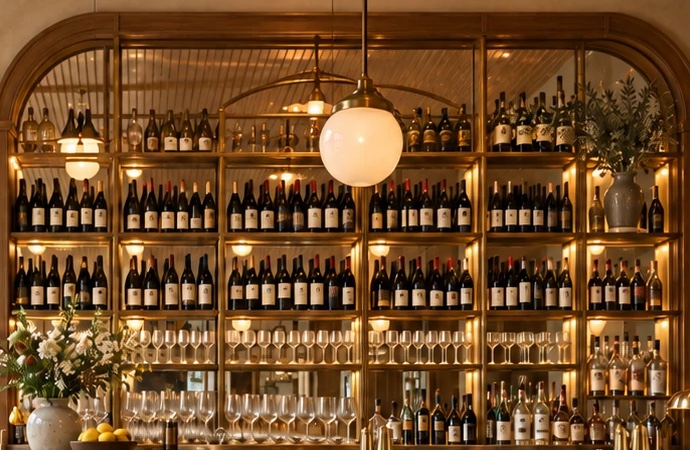 Le mur de bouteilles derrière le comptoir
